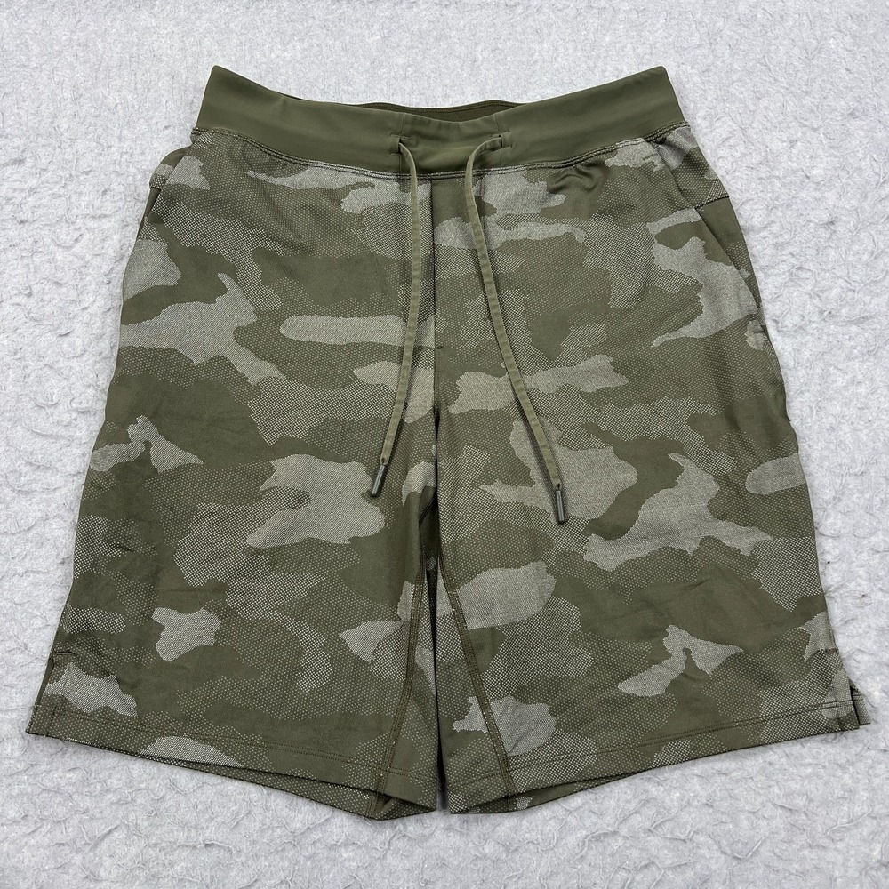 Lululemon T.H.E. Linerless 9" Shorts Mens Small Green Variegated Camo Run M7ANIS